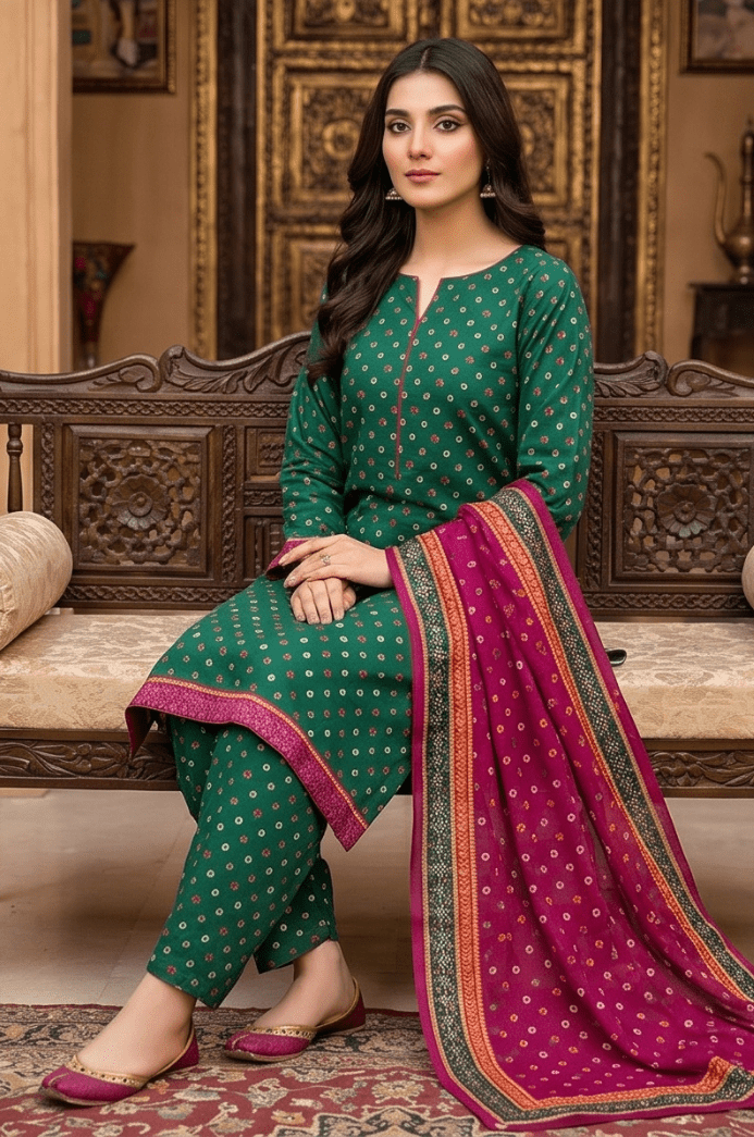 3 Piece Lawn Unstitched Suit With  Lawn Dupatta - 4511