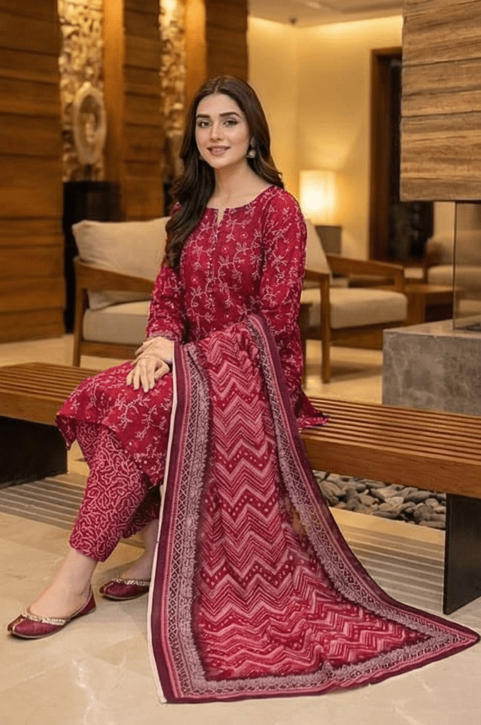 3 Piece Lawn Unstitched Suit With Lawn Dupatta - 4513