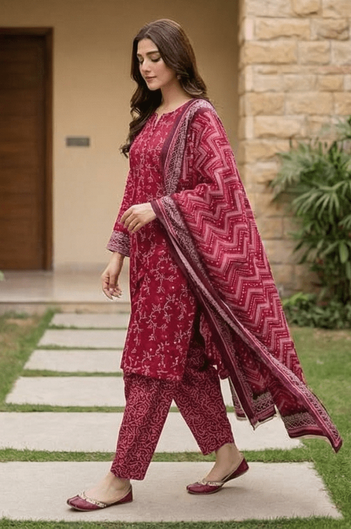 3 Piece Lawn Unstitched Suit With Lawn Dupatta - 4513