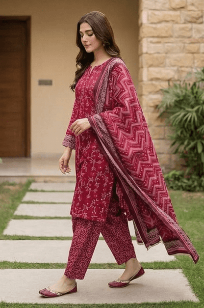 3 Piece Lawn Unstitched Suit With Lawn Dupatta - 4513