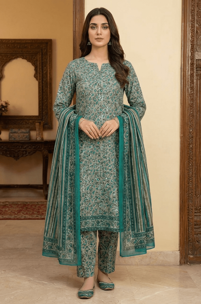 3 Piece Lawn Unstitched Suit With Lawn Dupatta - 4514