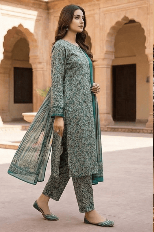 3 Piece Lawn Unstitched Suit With Lawn Dupatta - 4514