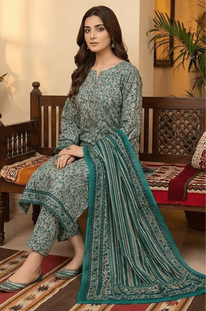 3 Piece Lawn Unstitched Suit With Lawn Dupatta - 4514