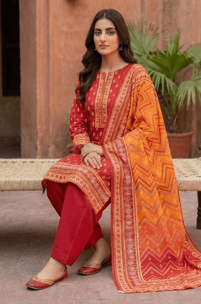 3 Piece Lawn Unstitched Suit With lawn Dupatta - 4516