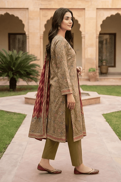 3 Piece Lawn Unstitched Suit With Lawn Dupatta - 4518