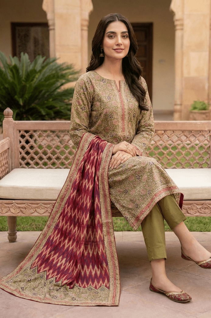 3 Piece Lawn Unstitched Suit With Lawn Dupatta - 4518