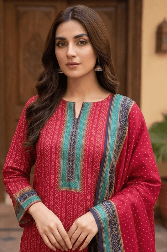 3 Piece Lawn Unstitched Suit With lawn Dupatta - 4521