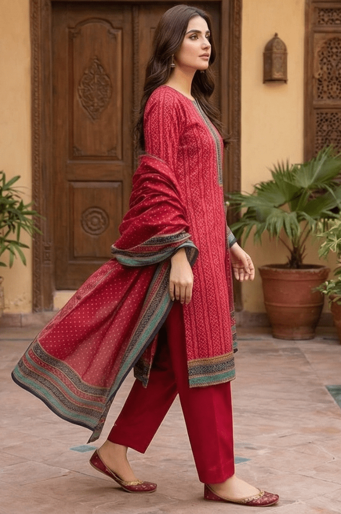 3 Piece Lawn Unstitched Suit With lawn Dupatta - 4521