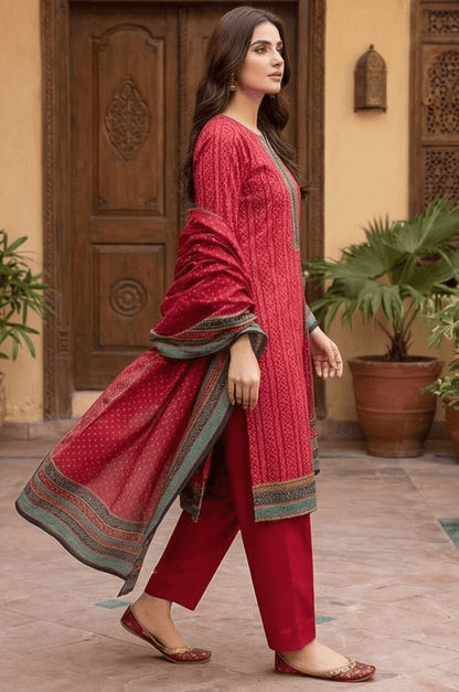 3 Piece Lawn Unstitched Suit With lawn Dupatta - 4521