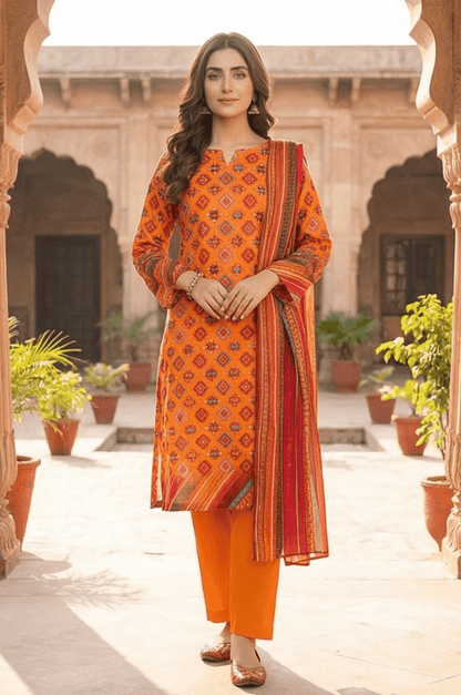 3 Piece Lawn Unstitched Suit With Lawn Dupatta - 4523