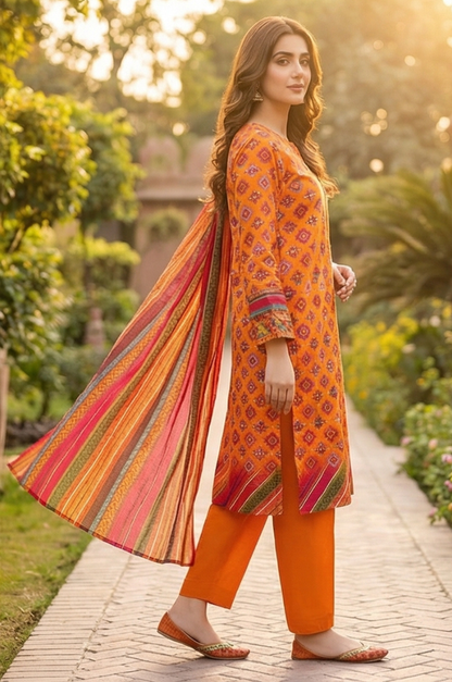 3 Piece Lawn Unstitched Suit With Lawn Dupatta - 4523