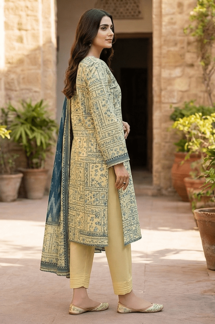 3 Piece Lawn Unstitched Suit With Lawn Dupatta - 4526