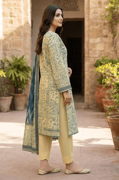 3 Piece Lawn Unstitched Suit With Lawn Dupatta - 4526