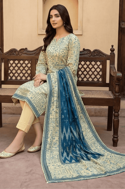 3 Piece Lawn Unstitched Suit With Lawn Dupatta - 4526