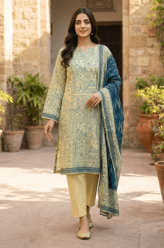 3 Piece Lawn Unstitched Suit With Lawn Dupatta - 4526