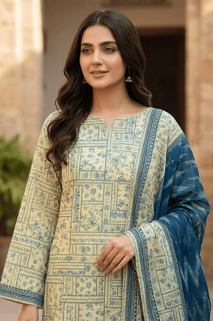 3 Piece Lawn Unstitched Suit With Lawn Dupatta - 4526