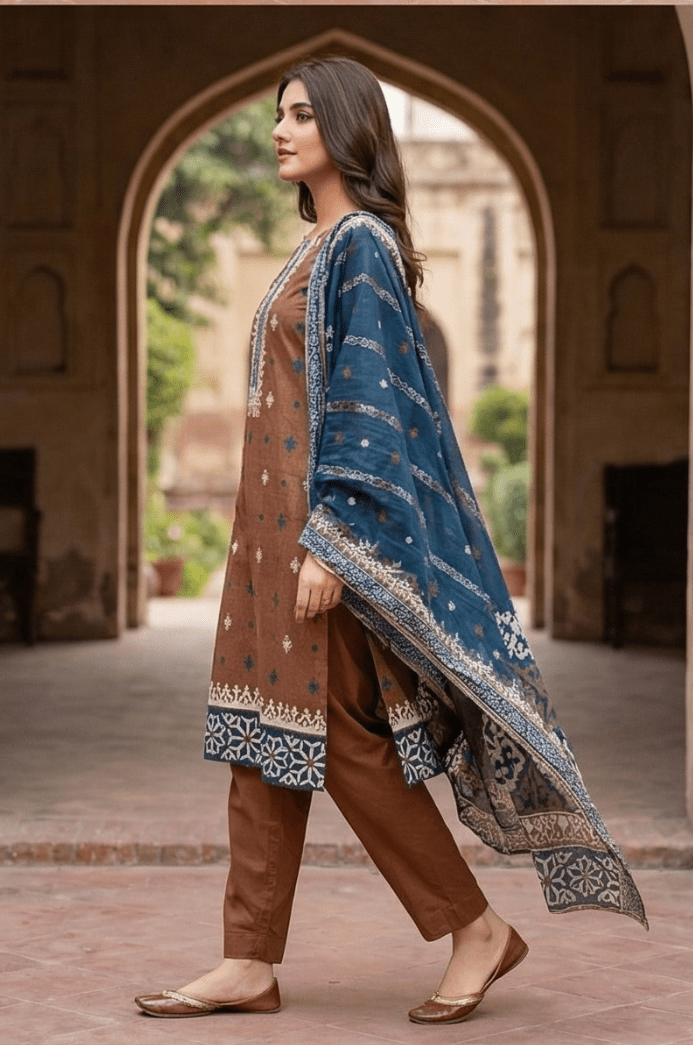 3 Piece Lawn Unstitched Suit With Lawn Dupatta - 4527