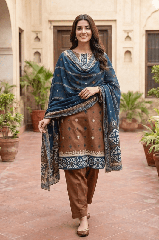 3 Piece Lawn Unstitched Suit With Lawn Dupatta - 4527