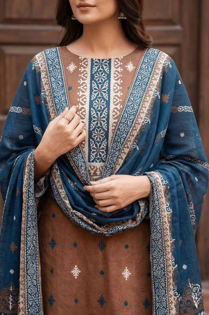 3 Piece Lawn Unstitched Suit With Lawn Dupatta - 4527
