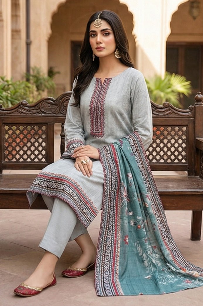 3 Piece Lawn Unstitched Suit With Lawn Dupatta - 4534