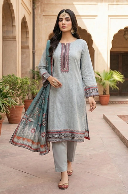 3 Piece Lawn Unstitched Suit With Lawn Dupatta - 4534
