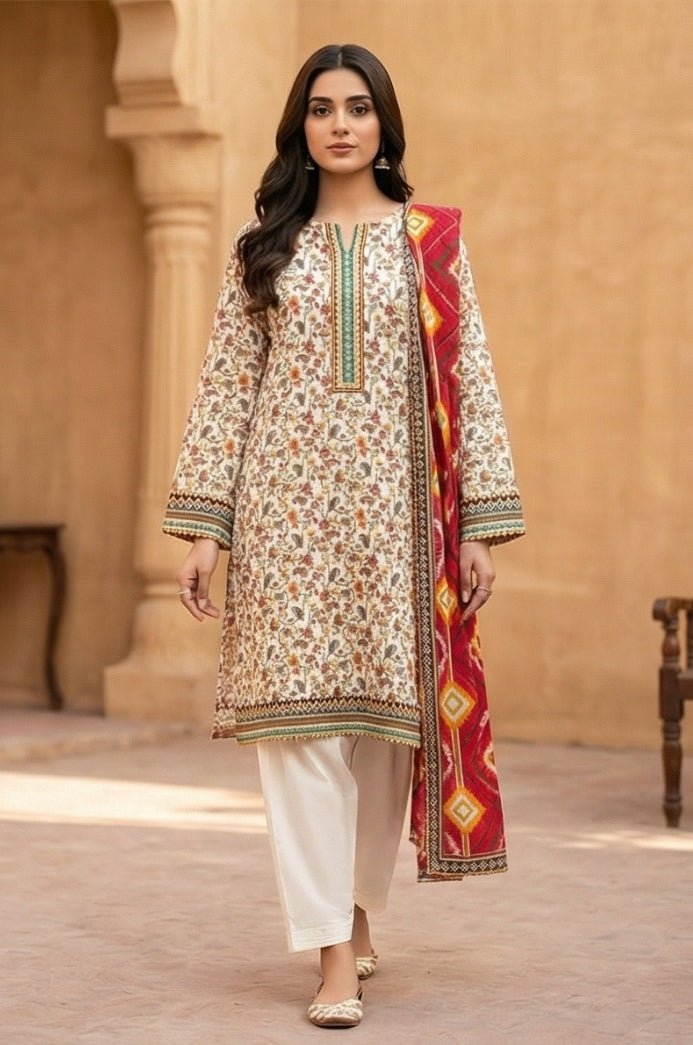 3 Piece Lawn Unstitched Suit With Lawn Dupatta - 4535