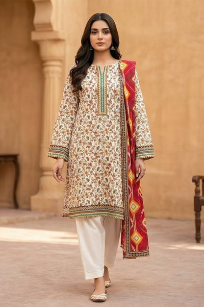 3 Piece Lawn Unstitched Suit With Lawn Dupatta - 4535