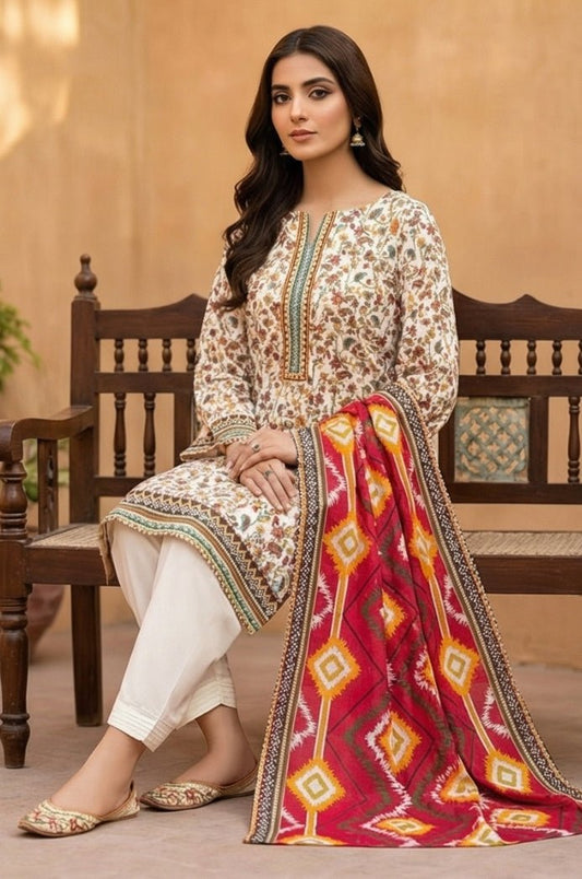 3 Piece Lawn Unstitched Suit With Lawn Dupatta - 4535