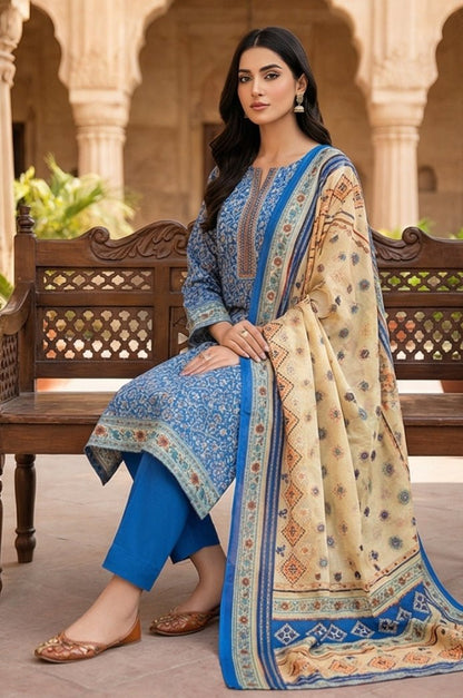 3 Piece Lawn Unstitched Suit With Lawn Dupatta - 4542