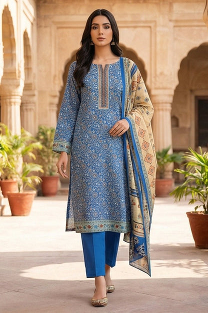 3 Piece Lawn Unstitched Suit With Lawn Dupatta - 4542