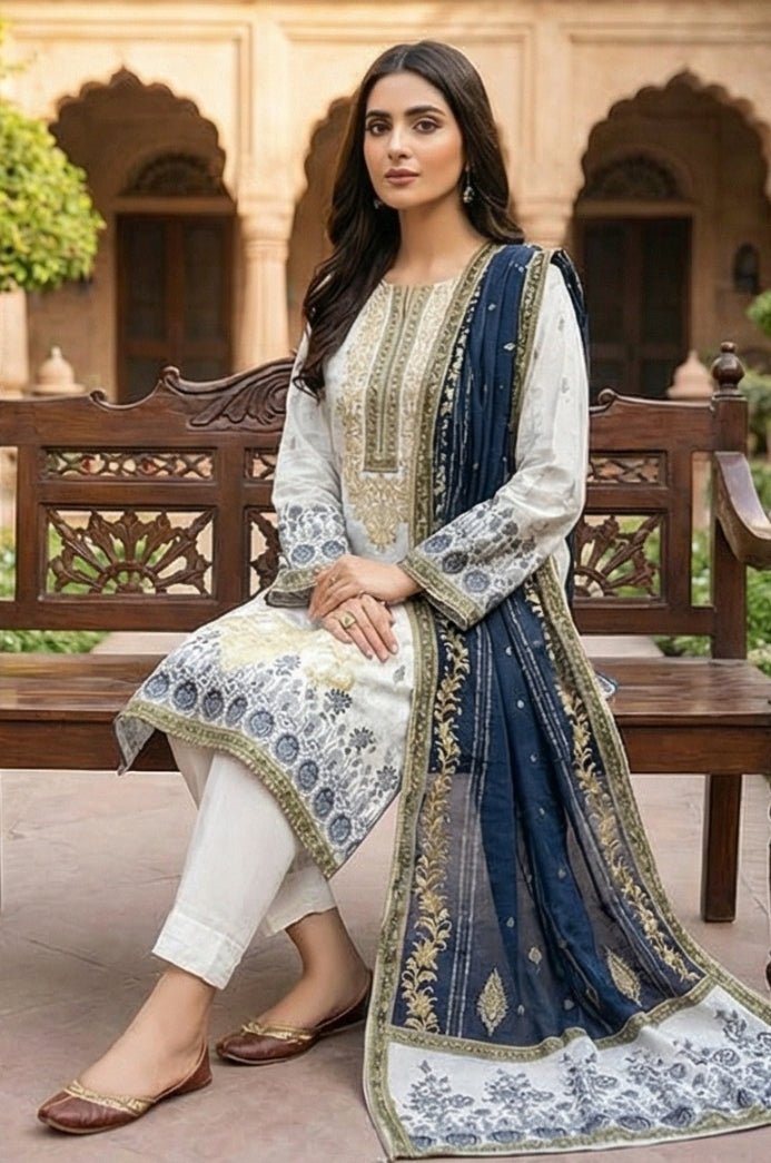3 Piece Lawn Unstitched Suit With Lawn Dupatta - 4545