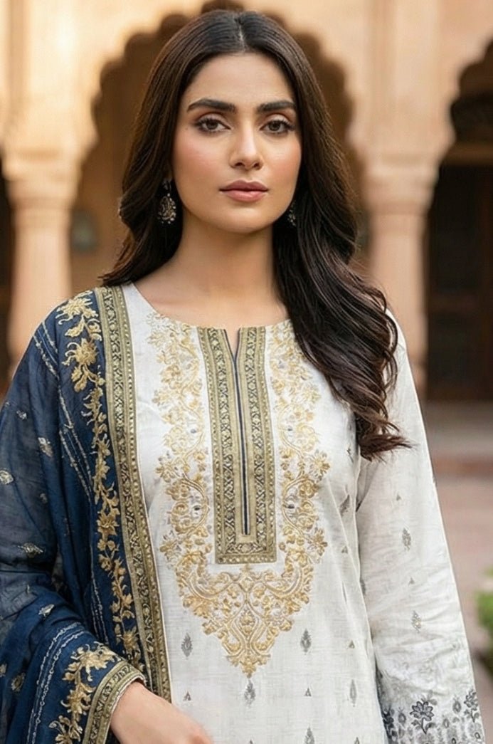 3 Piece Lawn Unstitched Suit With Lawn Dupatta - 4545