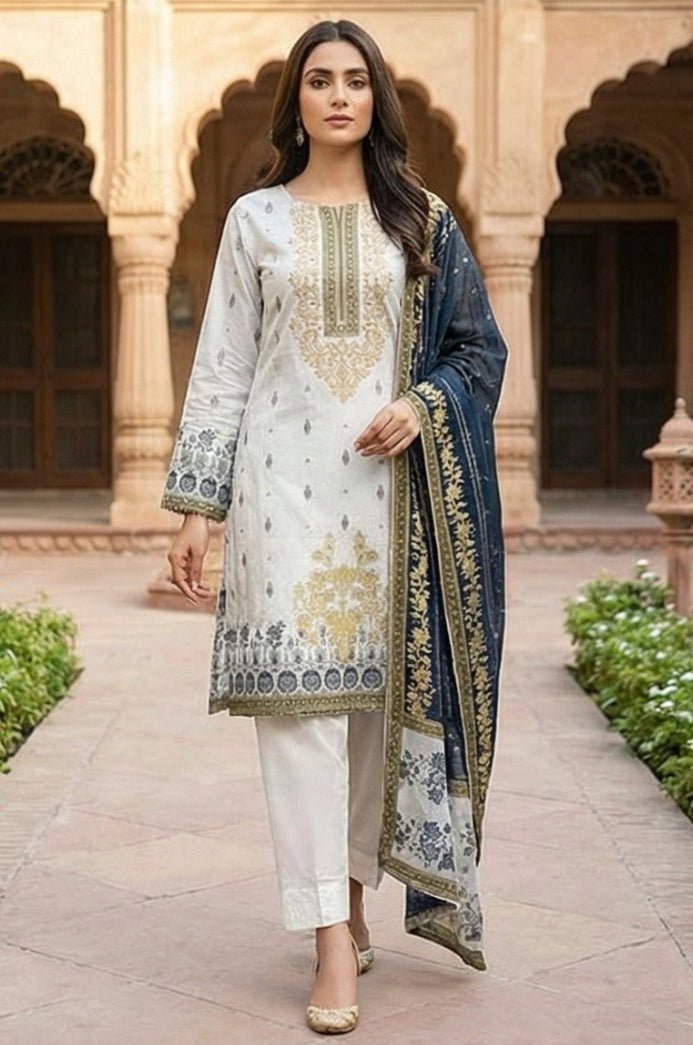 3 Piece Lawn Unstitched Suit With Lawn Dupatta - 4545