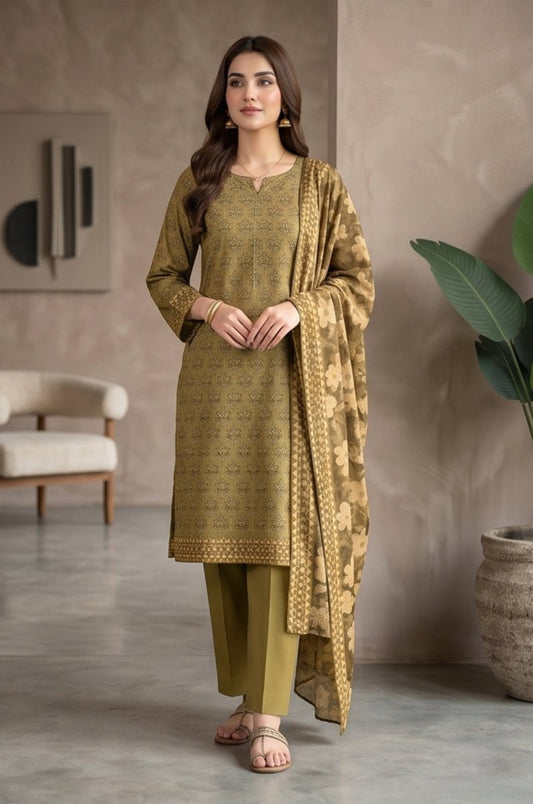 3 Piece Lawn Unstitched Suit With Voile Lawn Dupatta - 5029