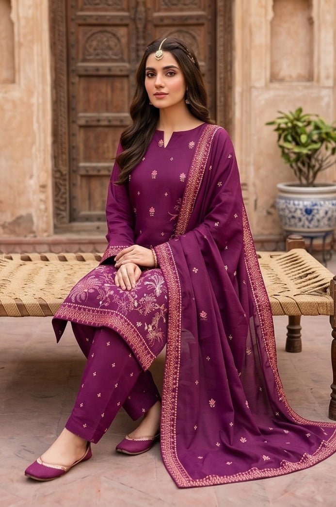 3 Piece Lawn Unstitched Suit With Voile Lawn Dupatta - 5034