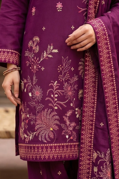 3 Piece Lawn Unstitched Suit With Voile Lawn Dupatta - 5034