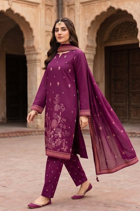 3 Piece Lawn Unstitched Suit With Voile Lawn Dupatta - 5034
