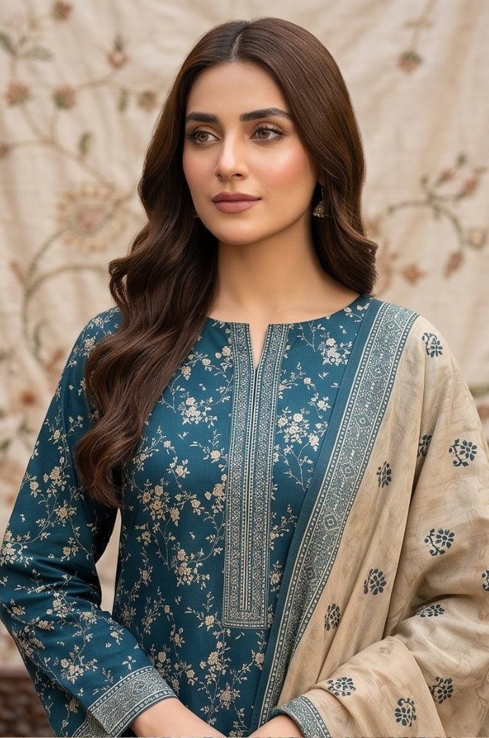 3 Piece Lawn Unstitched Suit With Voile Lawn Dupatta - 5035