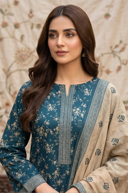 3 Piece Lawn Unstitched Suit With Voile Lawn Dupatta - 5035