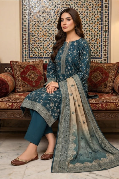 3 Piece Lawn Unstitched Suit With Voile Lawn Dupatta - 5035