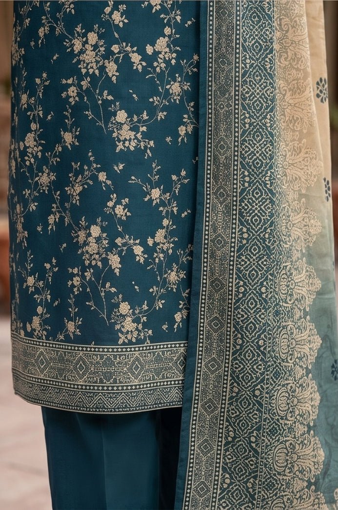 3 Piece Lawn Unstitched Suit With Voile Lawn Dupatta - 5035