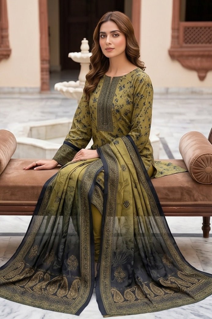 3 Piece Lawn Unstitched Suit With Lawn Dupatta - 5036