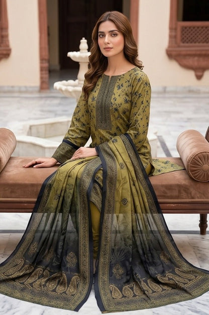 3 Piece Lawn Unstitched Suit With Lawn Dupatta - 5036