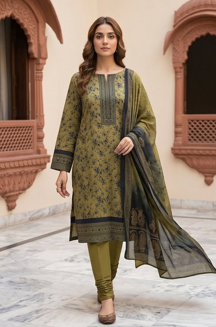 3 Piece Lawn Unstitched Suit With Lawn Dupatta - 5036
