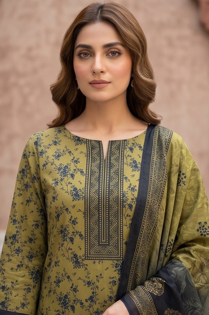 3 Piece Lawn Unstitched Suit With Lawn Dupatta - 5036