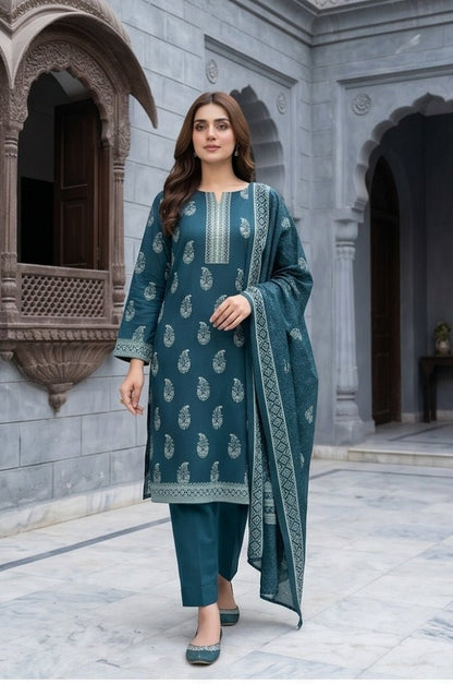 3 Piece Lawn Unstitched Suit With Voile Lawn  Dupatta - 5037