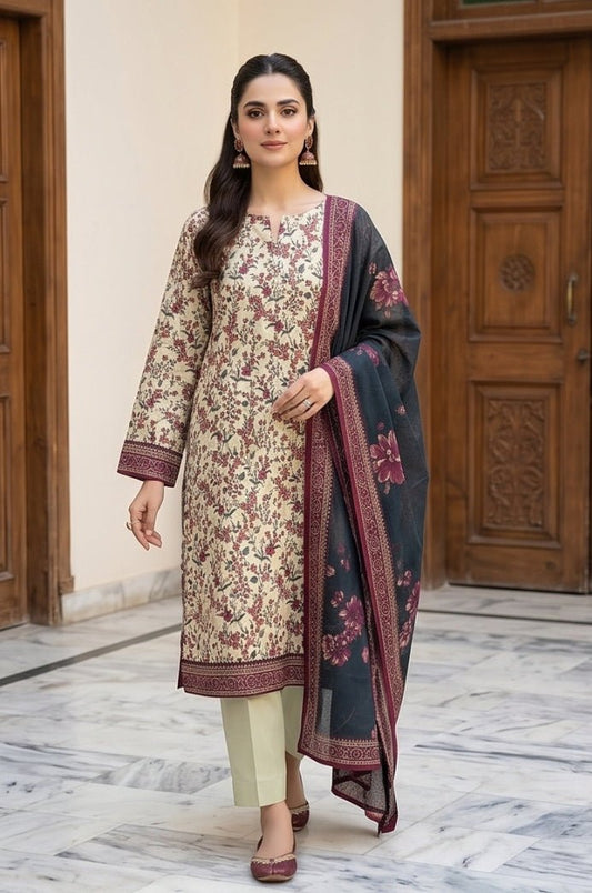 3 Piece Lawn Unstitched Suit With Voile Lawn  Dupatta - 5040