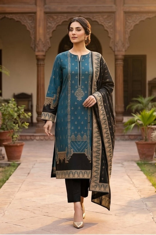 3 Piece Lawn Unstitched Suit With Voile Lawn  Dupatta - 5047