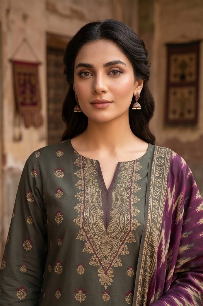 3 Piece Lawn Unstitched Suit With Voile Lawn  Dupatta - 5049