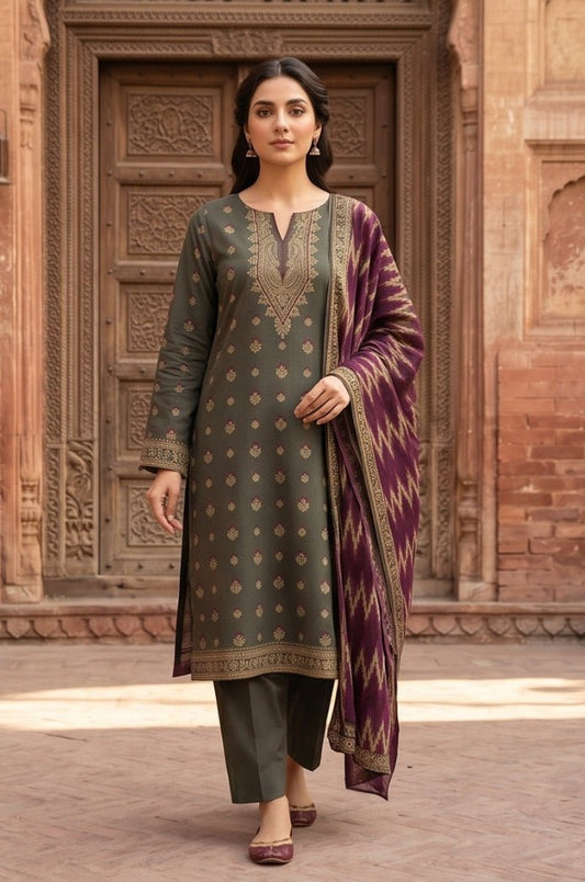 3 Piece Lawn Unstitched Suit With Voile Lawn  Dupatta - 5049